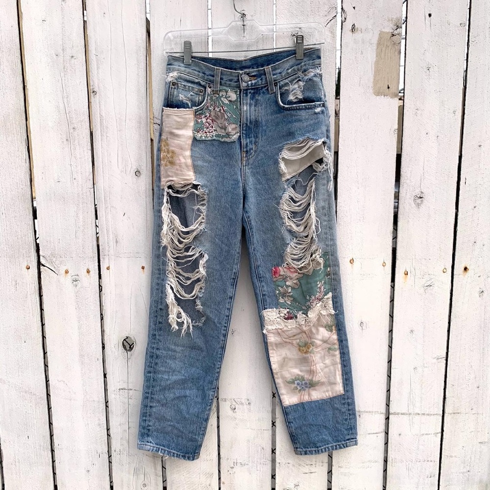high waisted distressed jeans